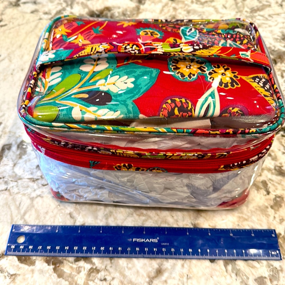 EUC Vera Bradley large clear toiletry or makeup case with jewelry roll